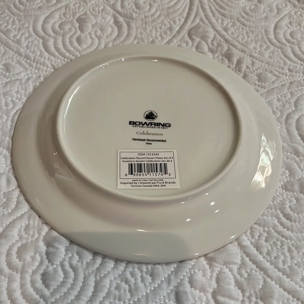 Celebration Bowring‎ round dessert plates, set of 4, NWOT